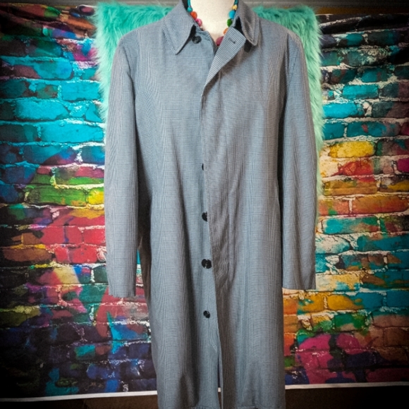 London Fog Men's Parliament Plush Gray Houndstooth Trench Coat Size 40 Reg - Picture 2 of 15
